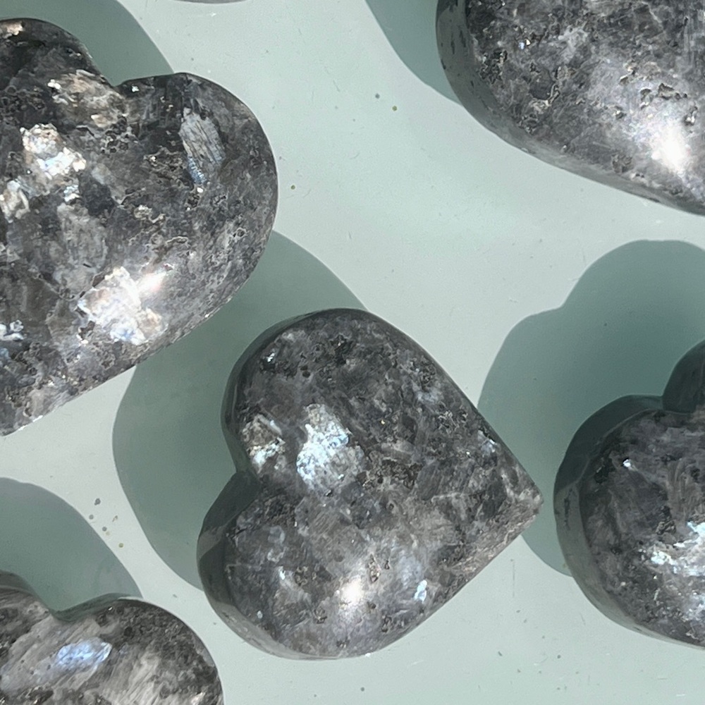 Blue Pearl Larvikite Heart Palm Stone - Black Labradorite Black Moonstone